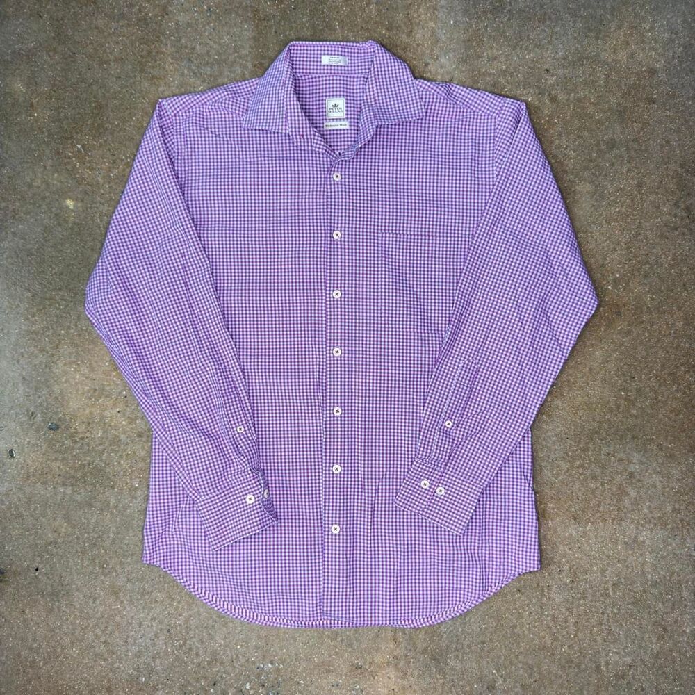 Peter Millar Weekender Wash Shirt Medium Pink Gingham Cotton Button Up